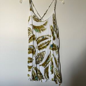 Everly White Dress with Olive Feather Print